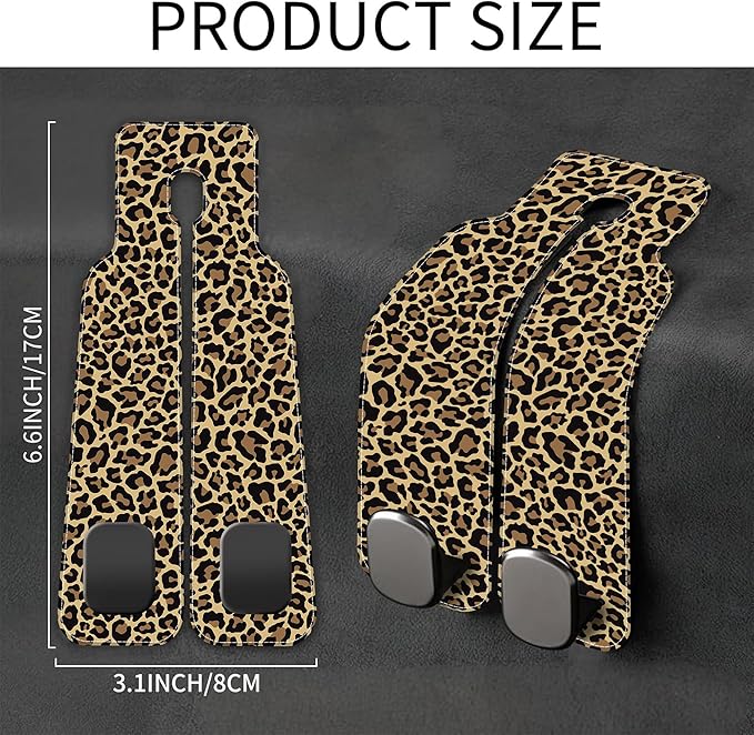 AEWNUNK Purse Hook for Car Abstract Brown Leopard 1 Pack Headrest Back Seat Hook Premium Leather Double Metal Hanger Storage Pack Bag Purse Holder Car Accessories
