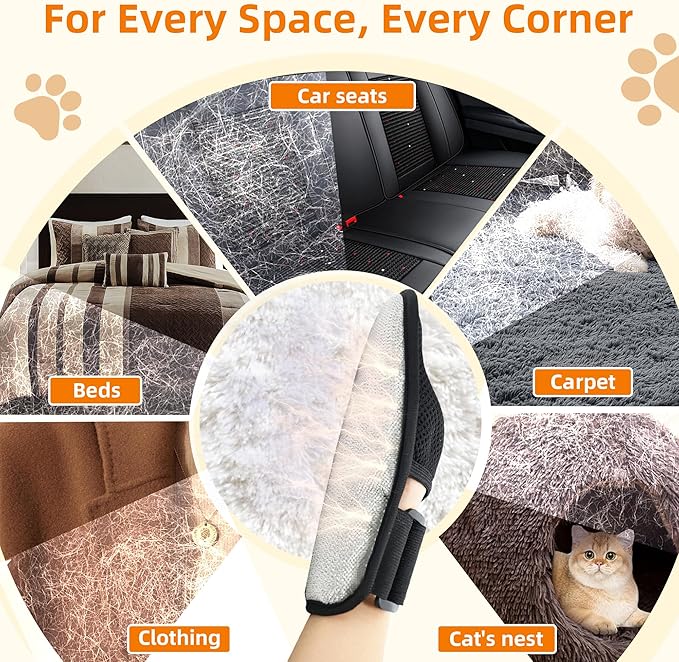 MMGOPET Pet Hair Remover Glove for Cats & Dogs, Patented Adjustable Strap, Reusable Five-Finger Grooming Glove, Non-Slip Fit, Removes Pet Hair from Couch, Carpet, Laundry & Car Seat