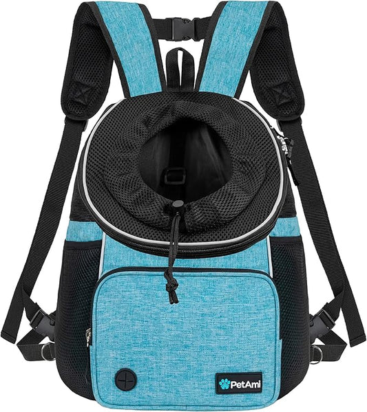PetAmi Front Carrier Backpack for Dogs and Cats, Adjustable Ventilated Pet Chest Carrier for Hiking Camping Travel, Small Medium Dog Puppy Large Cat Carrying Bag, Max 10 lbs, Teal Blue