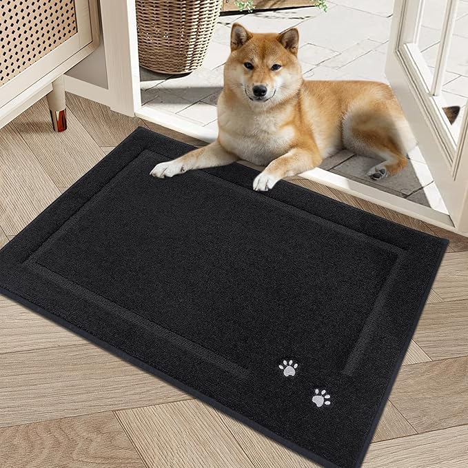 BEQHAUSE Dog Door Mat for Muddy Paws 20"x32" Dirt Trapper Absorbent Doormat Non Slip Entryway Rugs Washable Stain Resistant Welcome Floor Mat Soft Low-Profile for Front Back Door, Black