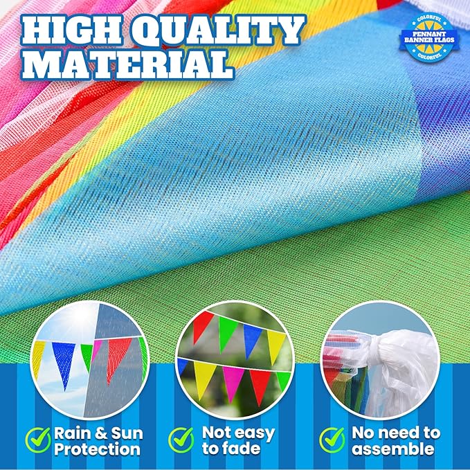 450 Pcs 787Ft Durable Nylon Pennant Banner Flags Rainbow Garland Bunting for Weddings, Easter, Birthdays, Back-to-School Safty Warning & Outdoor Party Decor, Campus Events,Christmas Decor Banners