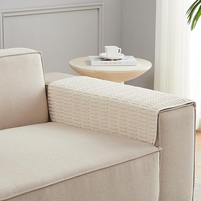 Meider Sofa Armrest Cover Couch Arm Cover Armchair Covers, 2pcs 26x26 inch Anti-Slip Couch Arm Protectors Sofa Arm Covers (Cream White)