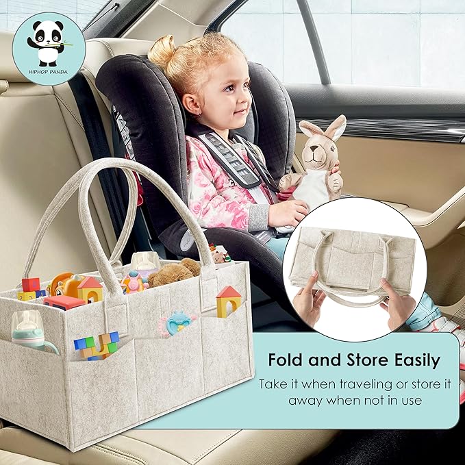 HIPHOP PANDA 2-Pack Diaper Caddy Organizer - Nursery Storage Bin & Car Organizer for Diapers, Wipes, and Baby Essentials - Dual-Color Solid Set (Green/Oatmeal), Regular Size