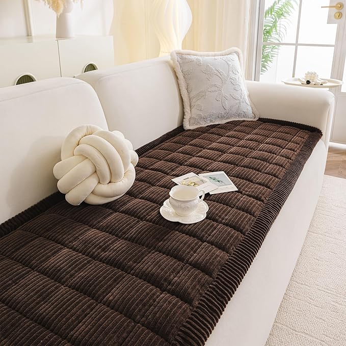 MYSKY HOME Couch Cover for Dogs Washable, Dog Sofa Couch Covers,Washable Non-Slip Couch Sofa Cover Protector Dog Mat for 2 Cushions and Sofas(Chocolate,27.6" x 70.9")