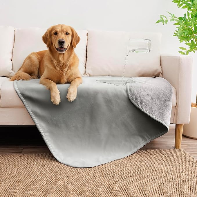 Tuffeel Waterproof Dog Blanket for Medium Dogs, Leak Proof Pet Throw Couch Blankets Reversible Sofa Bed Furniture Protector Machine Washable-30 x40,Lightgrey+Darkgrey