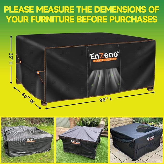 Enzeno Patio Furniture Set Cover,Outdoor Sectional Sofa Couch Set Covers Waterproof,Garden Dining Table Chair Set Cover Outside Rectangular Heavy Duty Weatherproof 96" L x 60" W x 35" H Black