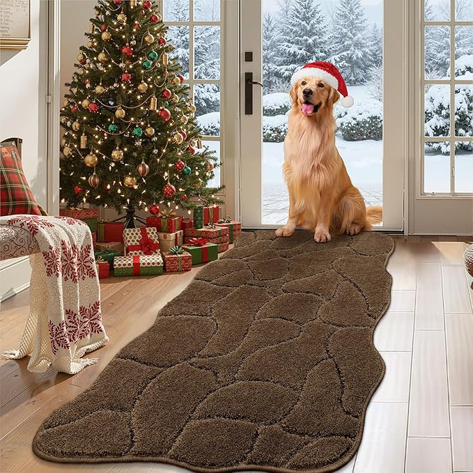 Large Dog Door Mat for Muddy Paws, 24x59 Absorbent Dirt Trapper Long Door Mat, Non-Slip Washable Mud Mat for Dogs, Polyester Microfiber Soft Pet Rug Mat for Entryway, Mud Dog Paws, Patio ( Brown)
