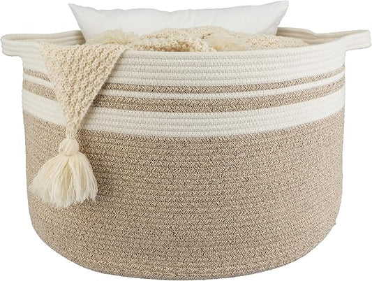 XUANGUO Extra Large Cotton Rope Basket round Blankets Basket for Living Room 22"x14" Toy Baskets for Kids Rope Storage Basket for Nursery Woven Laundry Baskets for Clothes Towels Baby Toy Storage