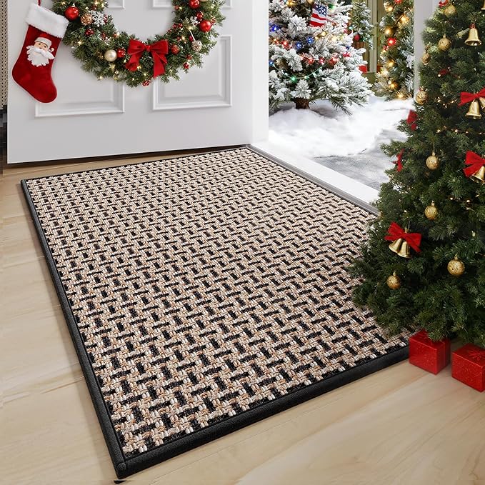 YDKGL Door Mat 17"x30", Dirt Resistant and Absorbent, Non-Slip Rubber Backing Floor Mats, Easy Clean Low-Profile Doormat for Entryway, Front Door, Inside Entrance, Black