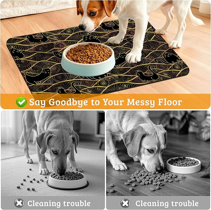 Japanese Cats Feeding Mat,Absorbent Quick-Dry Cat Dog Food and Water Bowl Mats,Non-Slip Rubber Backing Mat,Cat Dog Accessories Supplies 16" x 24"