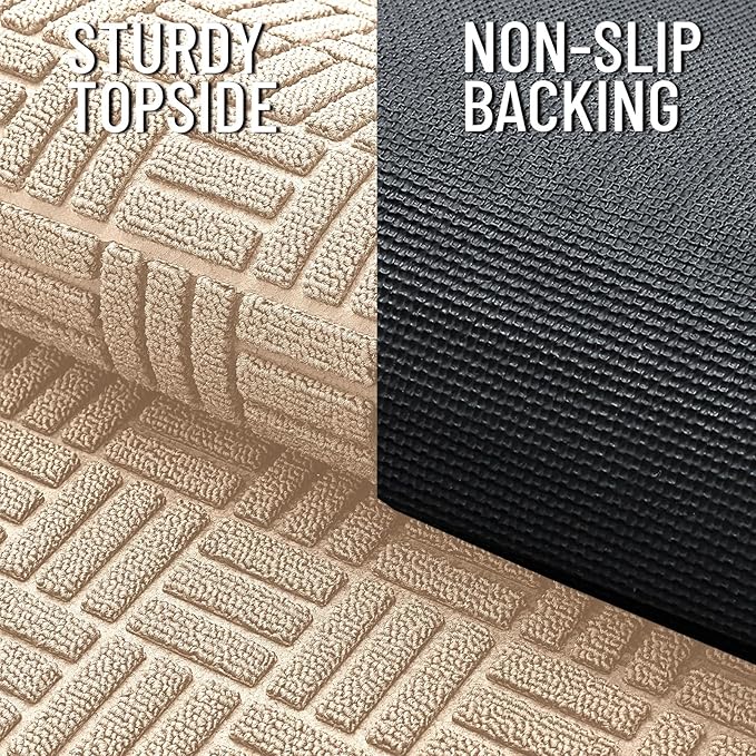 OLANLY Front Door Mat Outside Entrance 71x23, Absorbent, Heavy Duty Sturdy Natural Rubber Doormat Indoor Outdoor, Non-Slip, Stain and Fade Resistant, Low Profile Floor Mat for Entryway, Latte White