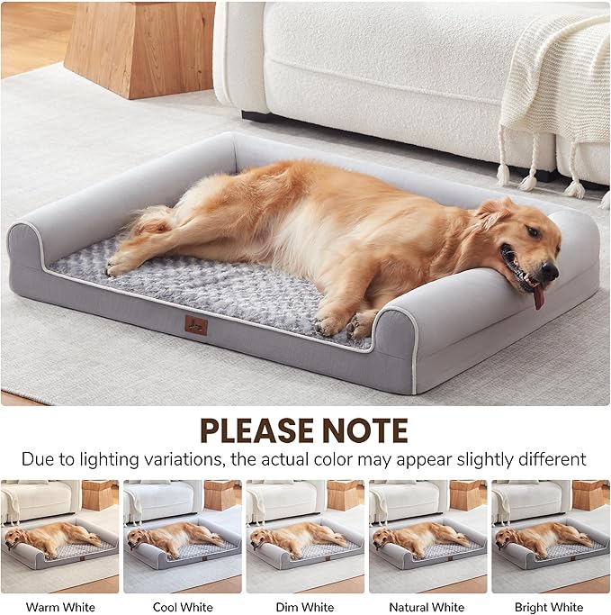 Orthopedic Dog Beds for Extra Large Dogs, Waterproof XL Pet Bed with Sides, Non-Slip Bottom and Egg-Crate Foam Large Pet Couch Sofa with Washable Removable Cover, Light Grey