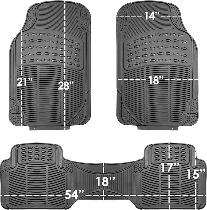 FH Group Car Floor Mats - Heavy-Duty Rubber for Cars, Universal Fit 3 Rows Full Set, Trimmable ClimaProof Floor Mats, For SUVs, Truck, Gray