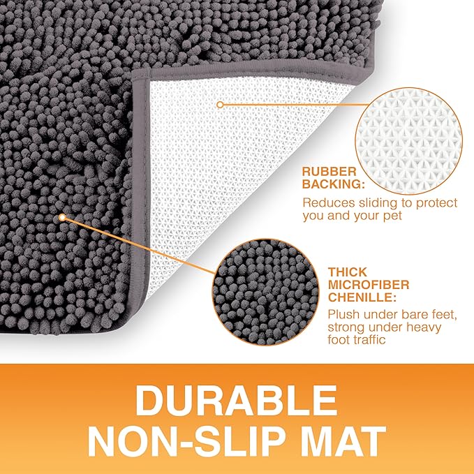 Neater Pets Chenille Dog Door Mat 30” x 20” – Super Absorbent & Quick-Dry Muddy Paws Doormat for Trapping Dirt, Water, Mud - Non-Slip & Machine Washable Pet Rugs for Entryway, Indoor Mud Mats Charcoal
