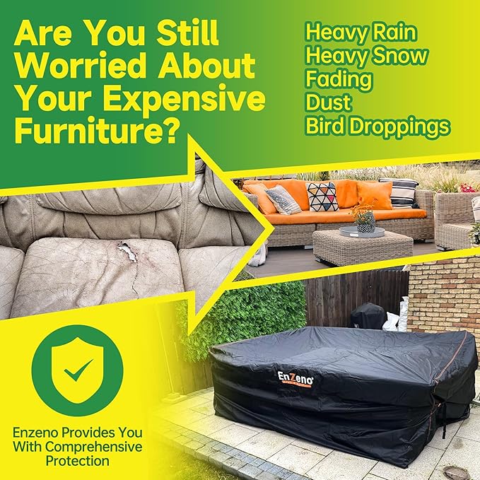 Enzeno Patio Furniture Set Cover, Outdoor Sectional Sofa Couch Set Covers Waterproof, Garden Dining Table Chair Set Cover Outside Rectangular Heavy Duty Weatherproof 110" L x 57" W x 28" H Black…