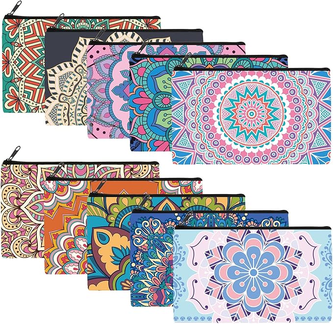 Reginary 20 Pcs Mandala Cosmetic Bag Bulk for Women Mandala Makeup Bag Gifts Roomy Makeup Bags with Zipper Toiletry Bags Pouch Travel Accessory Organizer Christmas Small Gifts, 7 x 4.3 Inches