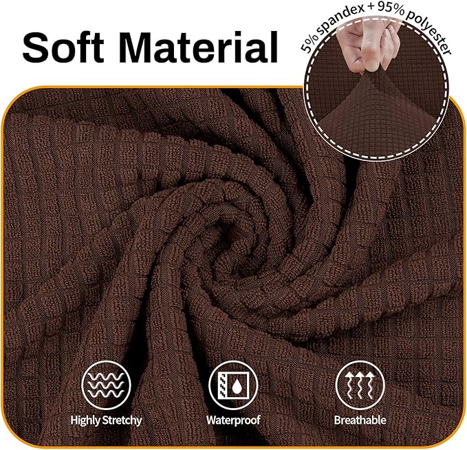 Asnomy Couch Covers for 3 Cushion Couch Stretch Sofa Covers Slipcovers, Pet Protector Furniture Covers for Dogs Cats Spandex Jacquard Fabric Small Checks（X-Large，Chocolate）