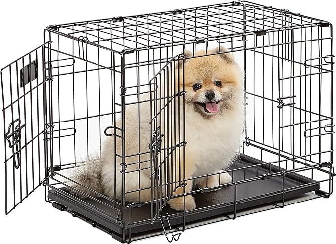 MidWest Homes for Pets 22-Inch Two-Door iCrate Folding Dog Crate with Divider Panel, Leak-Proof Tray & Secure Latches – Metal Wire Kennel for XS Breeds – Portable, Durable & Easy to Assemble