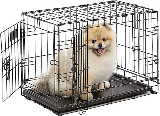 MidWest Homes for Pets 22-Inch Two-Door iCrate Folding Dog Crate with Divider Panel, Leak-Proof Tray & Secure Latches – Metal Wire Kennel for XS Breeds – Portable, Durable & Easy to Assemble