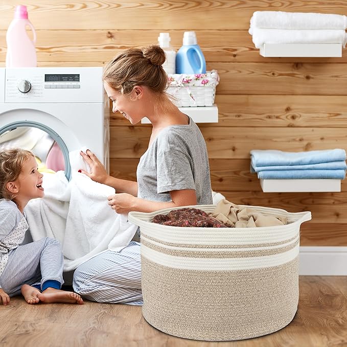 XUANGUO Extra Large Cotton Rope Basket round Blankets Basket for Living Room 22"x14" Toy Baskets for Kids Rope Storage Basket for Nursery Woven Laundry Baskets for Clothes Towels Baby Toy Storage