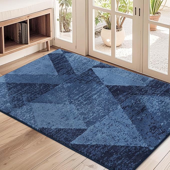 COSY HOMEER Entryway Rugs Doormat 32"x48", Non-Slip Absorbent Polyester, Washable Rugs for Front Door, Dirty Paws & High Traffic Areas, Blue