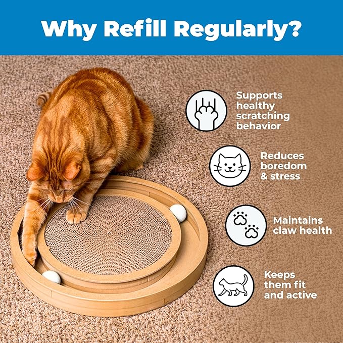 Catify Cat Scratcher Replacement Pads 3 Pack – Double-Sided Corrugated Cardboard Scratch Pad for Cats Round Cat Scratching Refill for Catify Spin n’ Scratch & Compatible Cat Scratchers for Indoor Cats