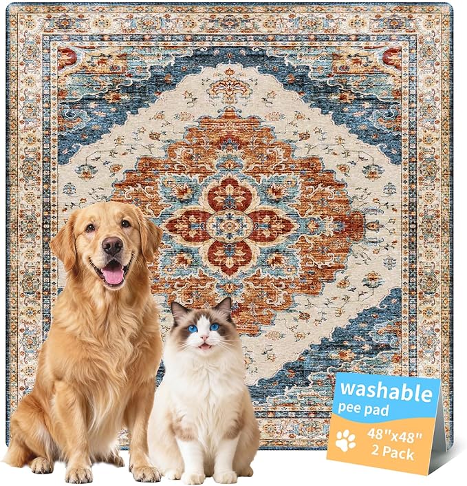 Dog Pee Pads Training Pads Upgrade Triple Thickness All-Purpose Super Absorbent & Leak-Proof, Quick Dry and Leak-Proof and Odor Control (Brick/Blue, 48" x48"x2PCS)