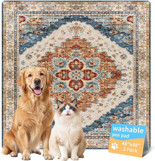 Dog Pee Pads Training Pads Upgrade Triple Thickness All-Purpose Super Absorbent & Leak-Proof, Quick Dry and Leak-Proof and Odor Control (Brick/Blue, 48" x48"x2PCS)