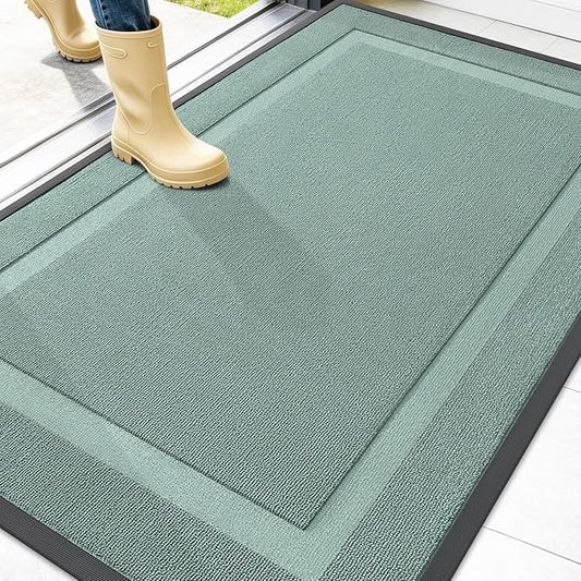OLANLY Front Door Mat Indoor Outdoor Entrance, Waterproof All-Season, All-Weather Doormat, Sturdy Natural Rubber, Low Profile, Easy Clean Patio Porch Entryway Mat, 47x32, Grayish Green