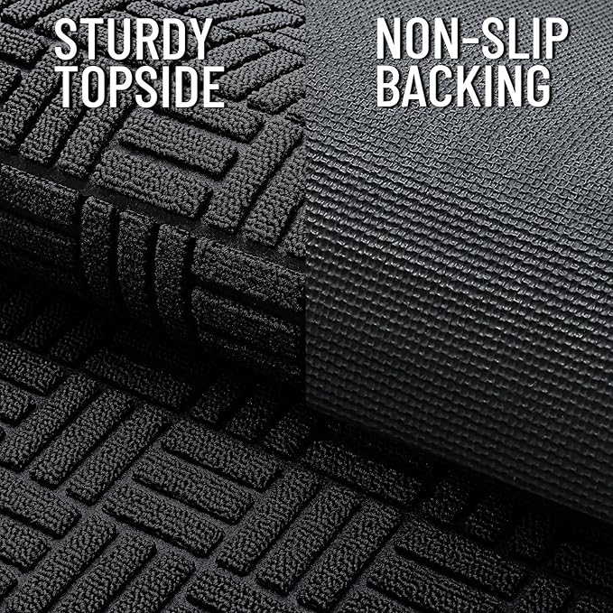 OLANLY Front Door Mat Outside Entrance 47x17, Absorbent, Heavy Duty Sturdy Natural Rubber Doormat Indoor Outdoor, Stain and Fade Resistant, Non-Slip Backing Low Profile Floor Mat for Entryway, Black