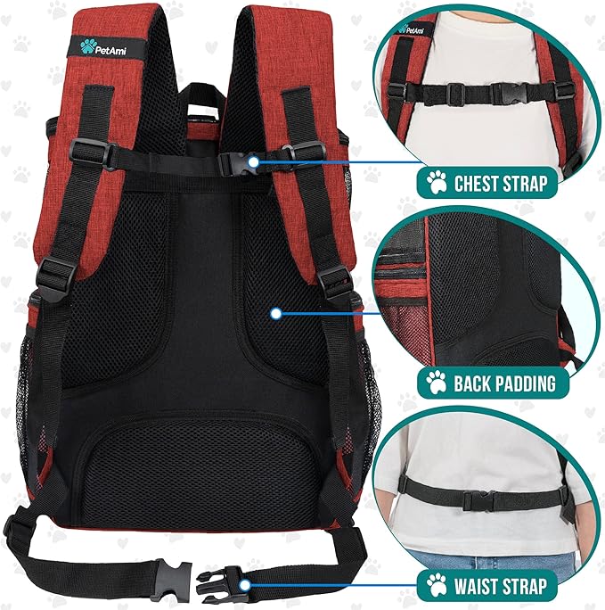 PetAmi Dog Backpack Carrier, Airline Approved 4-Way Entry Cat Backpack Carrier, Ventilated Mesh, Collapsible Pet Carrier for Small Puppy, Kitten, Hiking, Travel Car, Vet, up to 18 lbs, Red