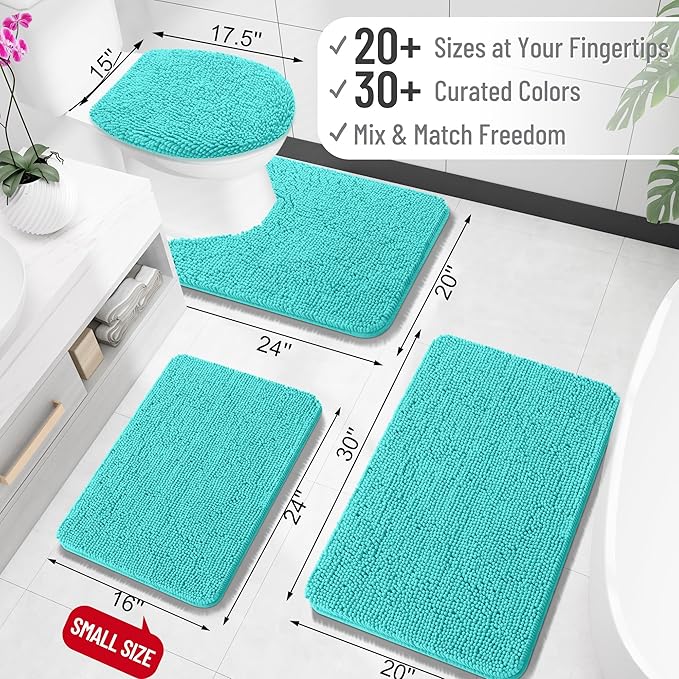 OLANLY Bathroom Rugs 30x20, Extra Soft Absorbent Chenille Bath Rugs, Rubber Backing Quick Dry, Machine Washable Bath Mats for Bathroom Floor, Tub and Shower, Home Decor Accessories, Teal