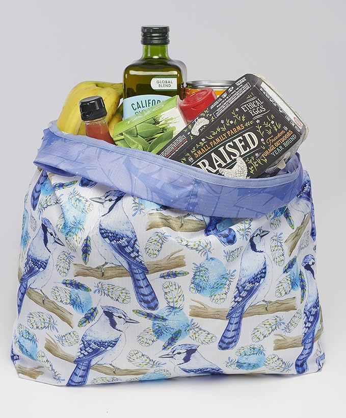 O-WITZ Reusable Grocery Bags | Vibrant Tote Bag For Groceries, Gym, Office, Beach, Toys & More | Washable Design With Large Handles For Maximum Convenience | Folds Into A Small Pouch, Blue Jays