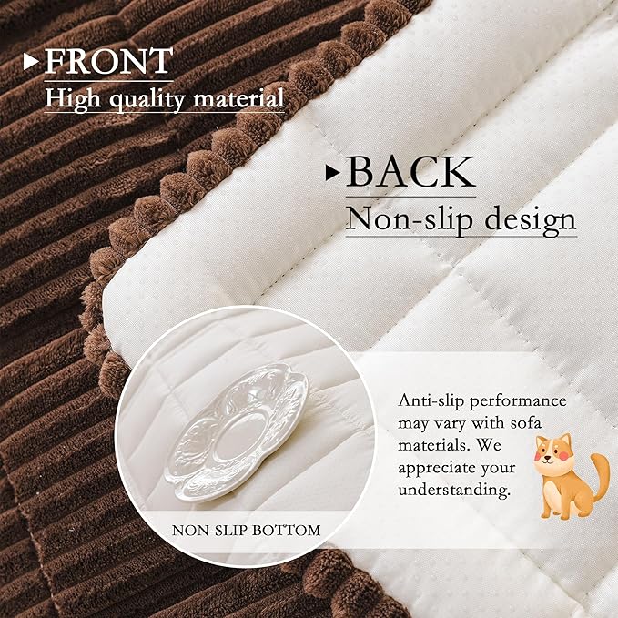 MYSKY HOME Couch Cover for Dogs Washable, Dog Sofa Couch Covers,Washable Non-Slip Couch Sofa Cover Protector Dog Mat for 2 Cushions and Sofas(Chocolate,27.6" x 59")