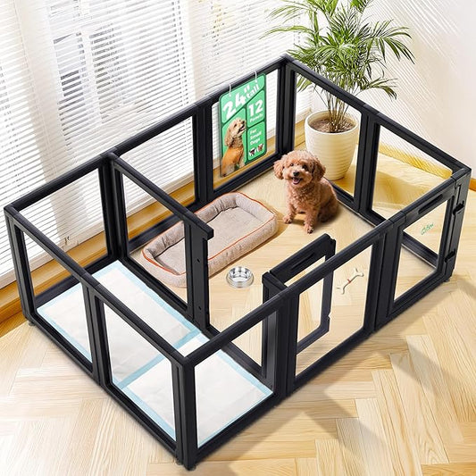 FXW AuraSpace Acrylic Indoor Dog Playpen for Puppies and Small Dogs, 24 Inch, 12 Panels, Black