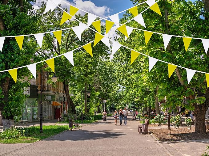 100 Feet Yellow & White Pennant Banner Flags String Hanging Yellow & White DIY Triangle Bunting Flags,Party Decorations for Grand Opening,Party Events Celebration,Kids Birthday,60 Pcs