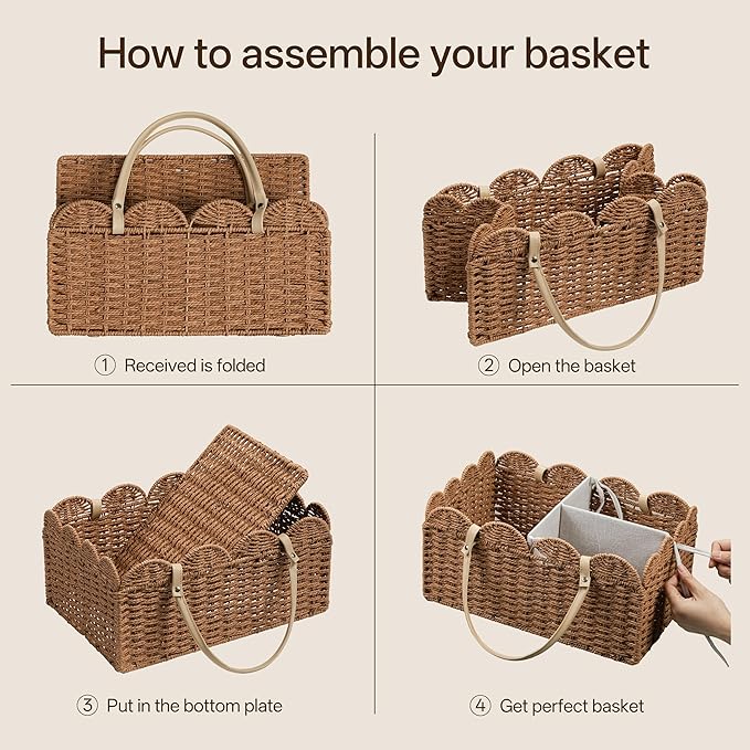 HBlife Large Baby Diaper Caddy, Paper Rope Storage Baskets Nursery Bin with Removable Divider, Portable Car Organizer for Diapers, Baby Shower Gifts, Newborn Essentials Must Haves