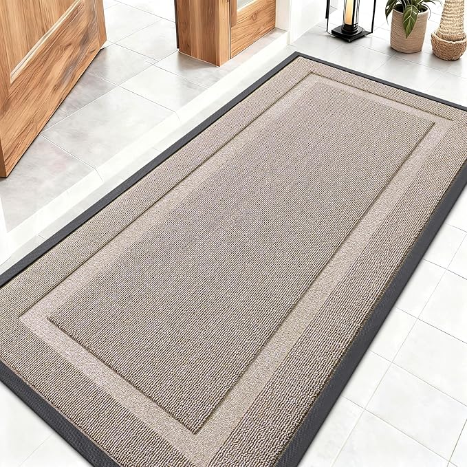 OLANLY Front Door Mat Indoor Outdoor Entrance, Waterproof All-Season, All-Weather Doormat, Sturdy Natural Rubber, Low Profile, Easy Clean Patio Porch Entryway Mat, 47x23, Camel