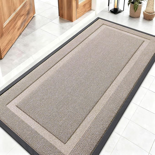 OLANLY Front Door Mat Indoor Outdoor Entrance, Waterproof All-Season, All-Weather Doormat, Sturdy Natural Rubber, Low Profile, Easy Clean Patio Porch Entryway Mat, 47x23, Camel