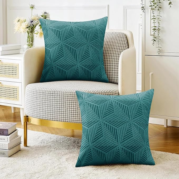 YEMYHOM Pack of 2 Throw Pillow Covers 18 x 18 Inch High Stretch Jacquard Pillowcase for Couch Sofa Living Room Home Decor, Peacock Blue