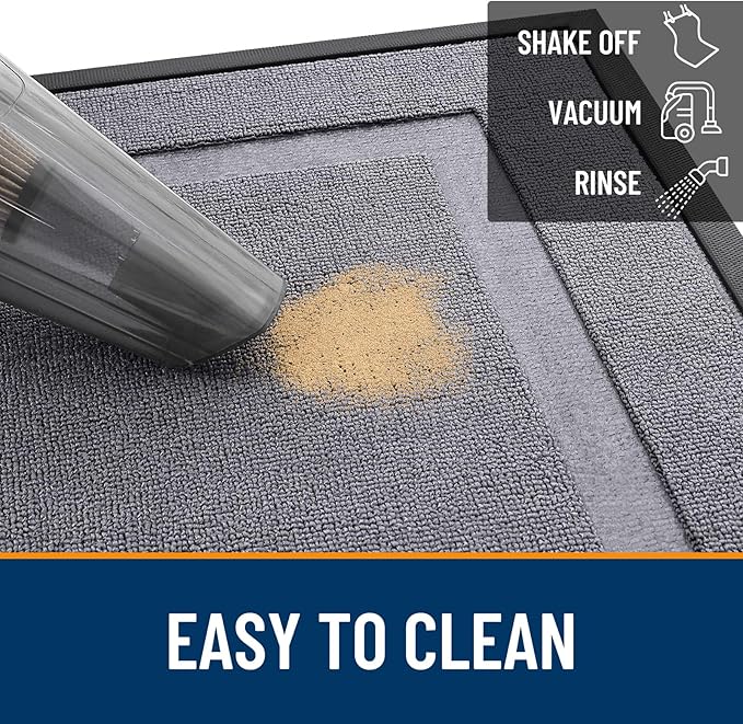 OLANLY Front Door Mat Indoor Outdoor Entrance, Waterproof All-Season, All-Weather Doormat, Sturdy Natural Rubber, Low Profile, Easy Clean Patio Porch Entryway Mat, 59x23, Classic Gray
