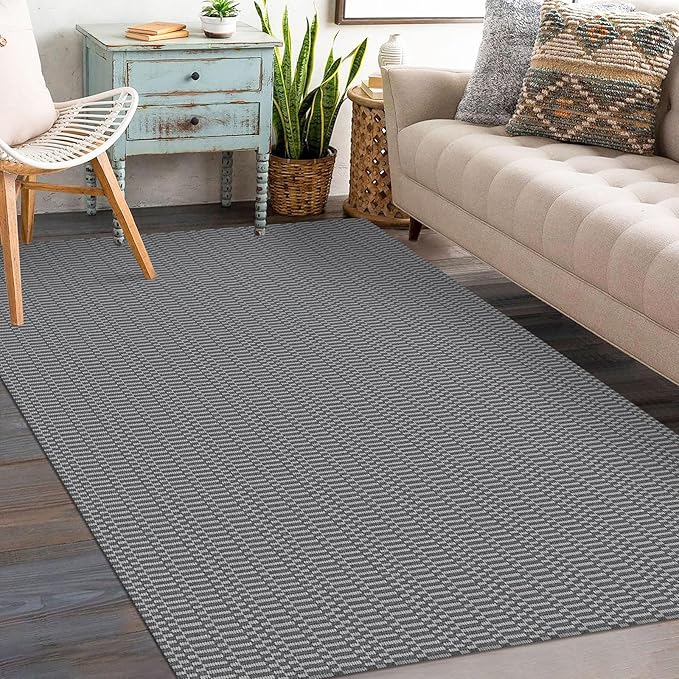 KOZYFLY Washable Entryway Rug 3x5 Ft Area Rugs Cotton Rubber Backed Throw Rugs Indoor Door Mat Kitchen Rugs Braided Floor Carpet for Front Entrance Kitchen Living Room, Grey/Charcoal Grey