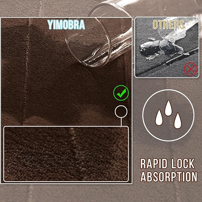 Yimobra Large Bath Mat 36"x24", Super Soft Quick Dry Memory Foam Bathroom Rug, Water Absorbent, Non Slip Backing Machine Washable for Tub Shower, Thick Comfort Support, Brown