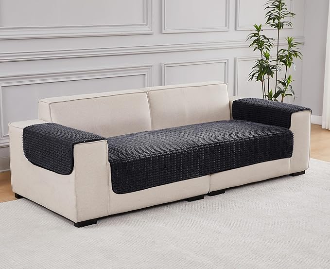 Meider Sofa Armrest Cover Couch Arm Cover Armchair Covers, 2pcs Anti-Slip Couch Arm Protectors Sofa Arm Covers (Black, 18x22x2pcs)