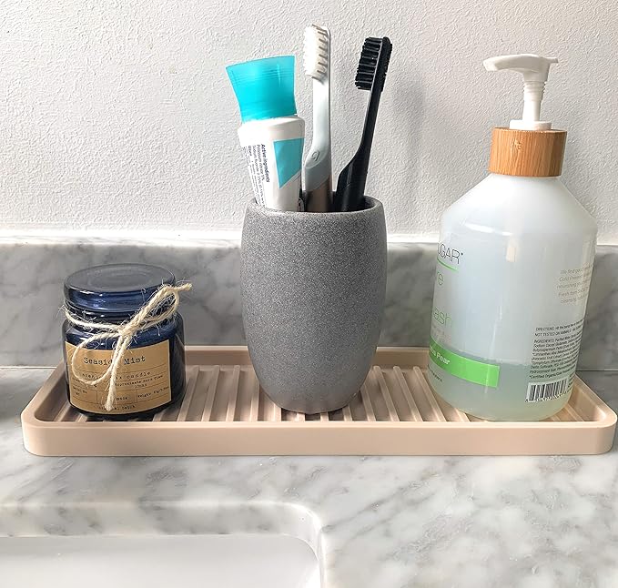 Happitasa Silicone Kitchen Sink Organizer Tray, Sponge Holder and Countertop Protector | Bathroom and Kitchen Soap Dish and Dispenser Tray (Pistachio, 12"x4")