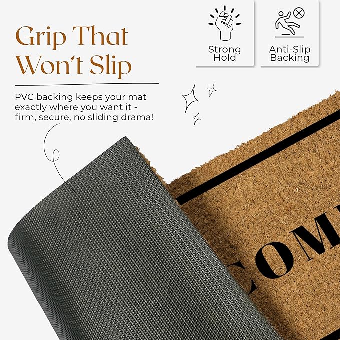 COCONIQ Coir Door Mats 17" X 30", Non-Slip Sturdy, PVC Backed Heavy Duty, Easy to Clean, Ideal for Door Entrance, Patio, Porch, Backyard, Garages, Welcome with Border