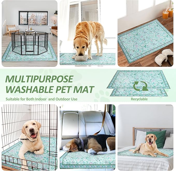 Washable Pee Pads for Dogs 72"x 72", Super Absorbent Boho Reusable Puppy Pads with Colorful Flowers Patterns for Potty Training, Floor, Couch, Bed, and Crate