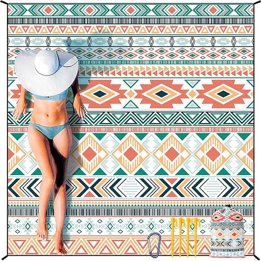 Beach Blanket Waterproof Sandproof Extra Large Beach Mat 79" X 83"/120"x108"for 1-8 Adults Quick Drying Durable Outdoor Picnic Mat for Beach Travel Camping Hiking