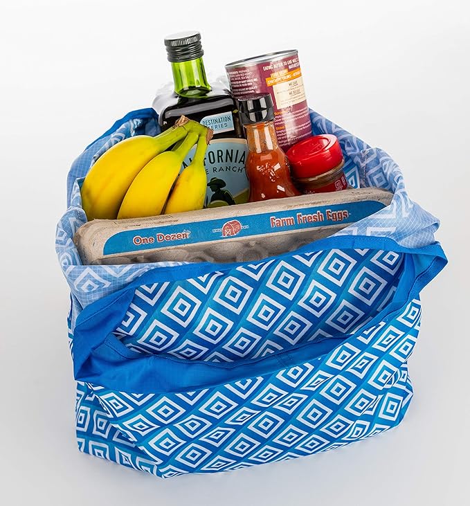 O-WITZ Reusable Grocery Bags | Vibrant Tote Bag For Groceries, Gym, Office, Beach, Toys & More | Washable Design With Large Handles For Maximum Convenience | Folds Into A Small Pouch, 3 pack, Blue
