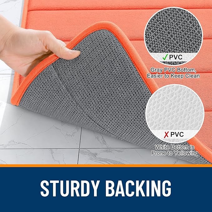 OLANLY Memory Foam Long Bathroom Rugs Runner 59x24, Super Soft Absorbent Bath Mat, Quick Dry, Machine Washable Shower Floor Rugs, Bathmat Carpet, Bathroom Home Decor Accessories, Coral